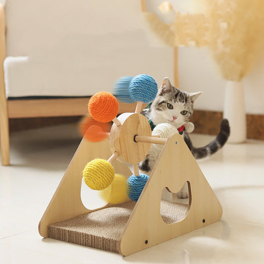 Interactive Wooden Cat Scratch Spinner – Sisal Board for Endless Play